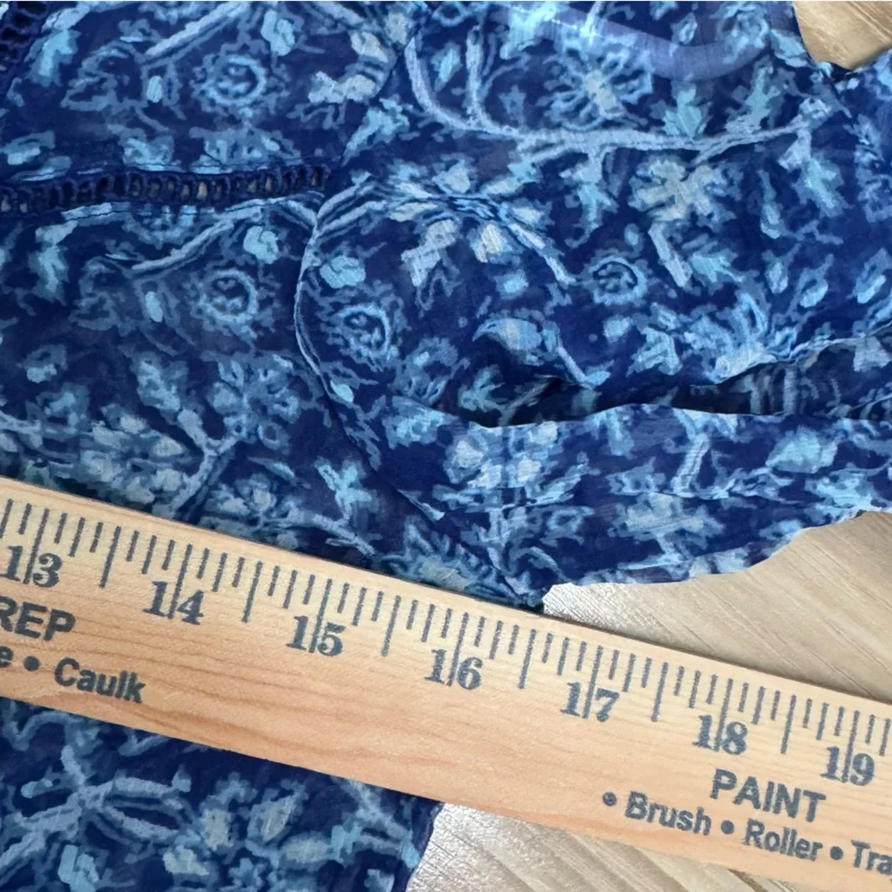 Abercrombie Kids Girl’s Blue Sheer Floral Smocked Blouse Boho Cottagecore Size M